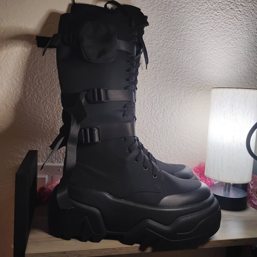 Poster Girl Dolls Kill Mad hustle Knee High combat boots womens size 11 - Picture 6 of 11